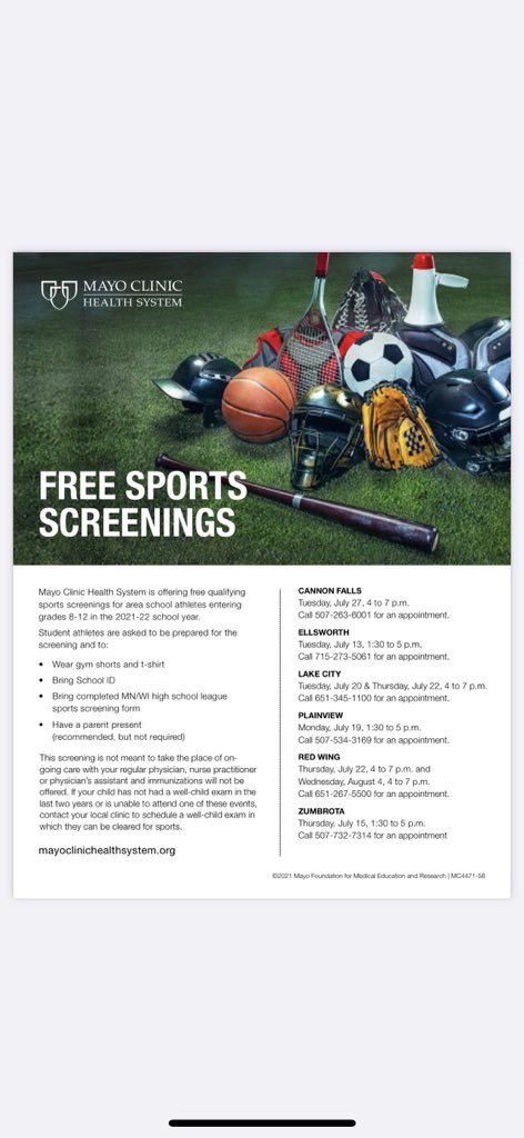 Free sports physicals tomorrow!