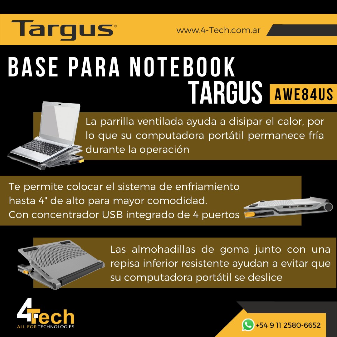 TechnologiesSrl's tweet photo. ¡Convertí tu computadora portátil en una estación de trabajo con Targus Chill Mat®️ + con Hub de 4 puertos!💻💯
.
¡Hacenos tu consulta por WhatsApp!👉https://t.co/ZY79nqzdrz
.
#Targus #Notebook #Computer #Best #Tecnologia #Technology #Tecno https://t.co/JN87iDiLAa