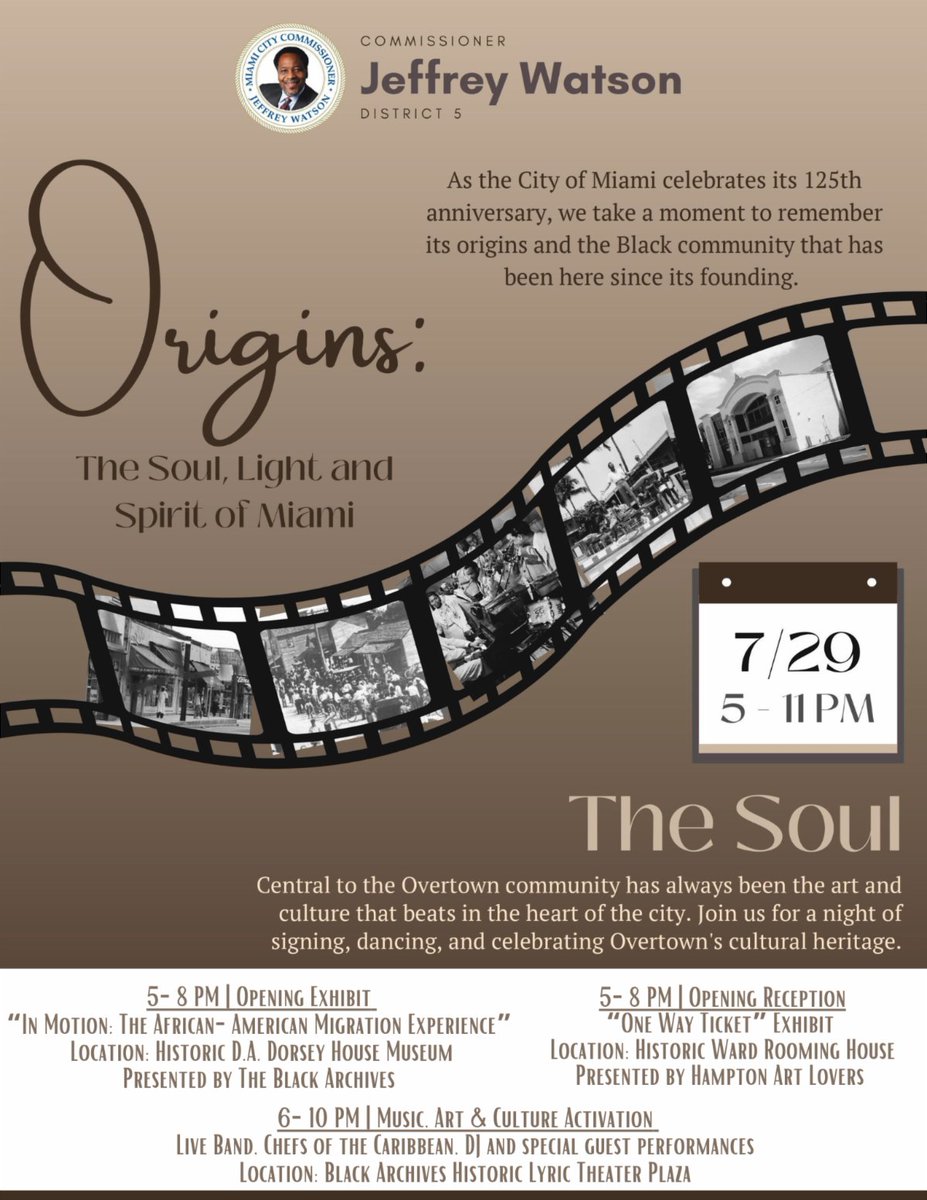 This Thursday Evening:  Join us for "Origins," Overtown's Celebration of #Miami125 conta.cc/2UO5MLu
