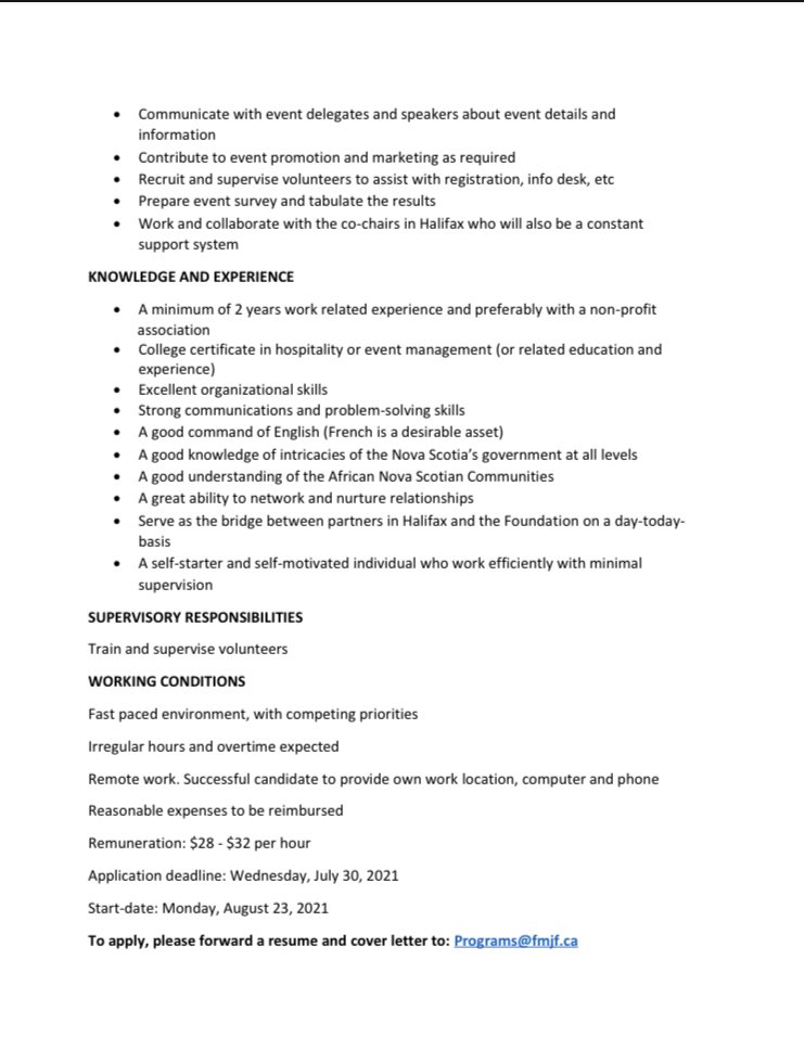 DericoSymonds's tweet photo. See opportunity below for 9 month contract to coordinate the National Black Canadian summit in March 2022 in Halifax. Pay is 28-32 per hour and successful candidates work from their own location.

Check it out https://t.co/JpGXdUKRfQ