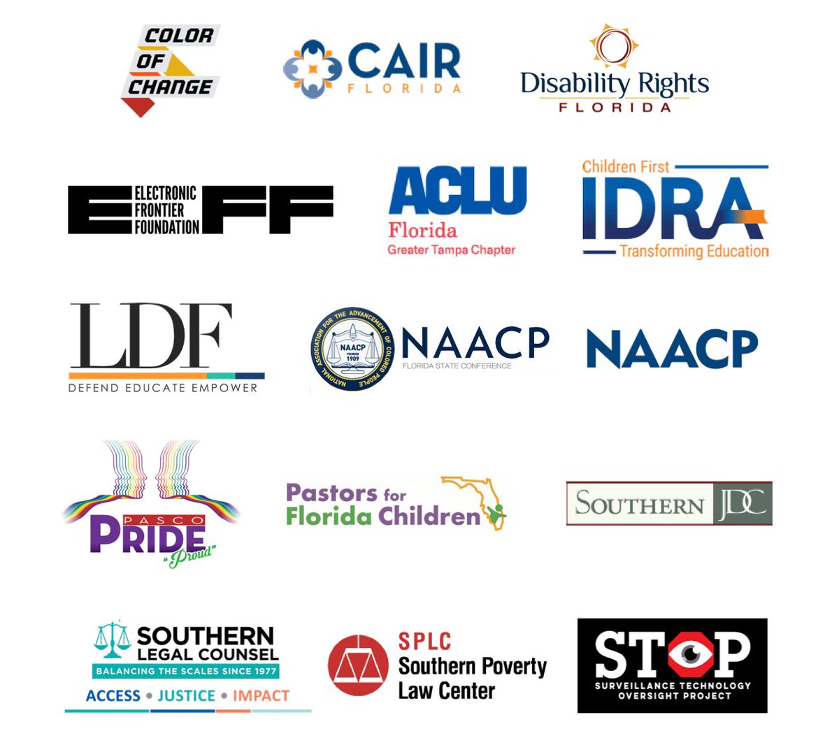 pasco_coalition's tweet photo. Our coalition is comprised of reputable organizations and individuals who come together to oppose the Pasco Sheriff's Office predictive policing program. Meet some of our members - 
#PascoFiasco #Coalition #InnocentUntilPredictedGuilty
#Police #discrimination #data #privacy https://t.co/xBF66qeIZx