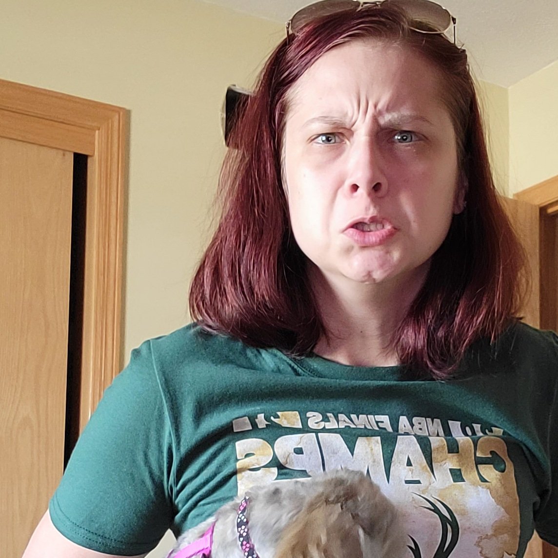 #FearTheDeer <a href="/Brittks/">Brittney Sherman</a> doing her best <a href="/Giannis_An34/">Giannis Antetokounmpo</a> mean mug in her championship shirt! New episodes of <a href="/scarletpodcast/">Scarlet TCP</a> coming this fall! #podcast