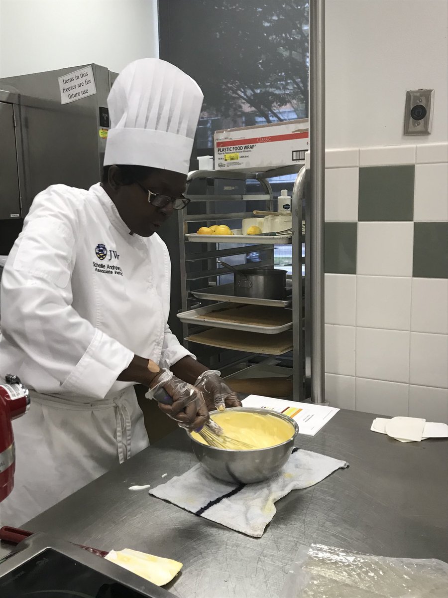 ZCastellanoAPS's tweet photo. Ms Hawkins and I are at the Johnson & Wales Culinary Educators summer program learning from the masters like pastry chef Schellie Andrews, who taught us how to make a layered entrement cake today. FACS teachers have the BEST professional development! #gettingreadyforfall https://t.co/pGasCE5q0R