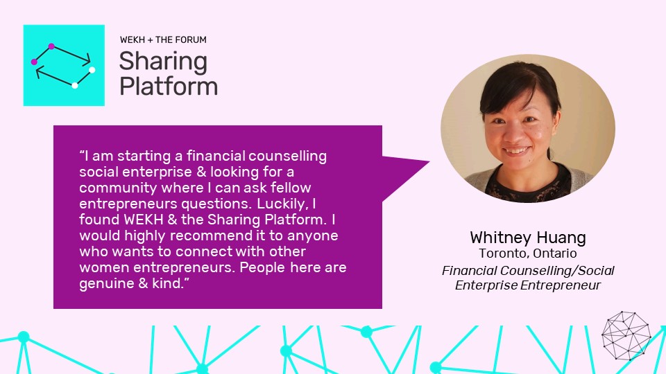 wekh_pcfe's tweet photo. Join #WEKH's weekly #SharingPlatform virtual hangout for #WomenEntrepreneurs and connect with others, like Whitney Huang, in the women entrepreneurship ecosystem. Next session: July 28, 3-4pm ET https://t.co/KX2aDgkGka https://t.co/kFkQ8jrFd6