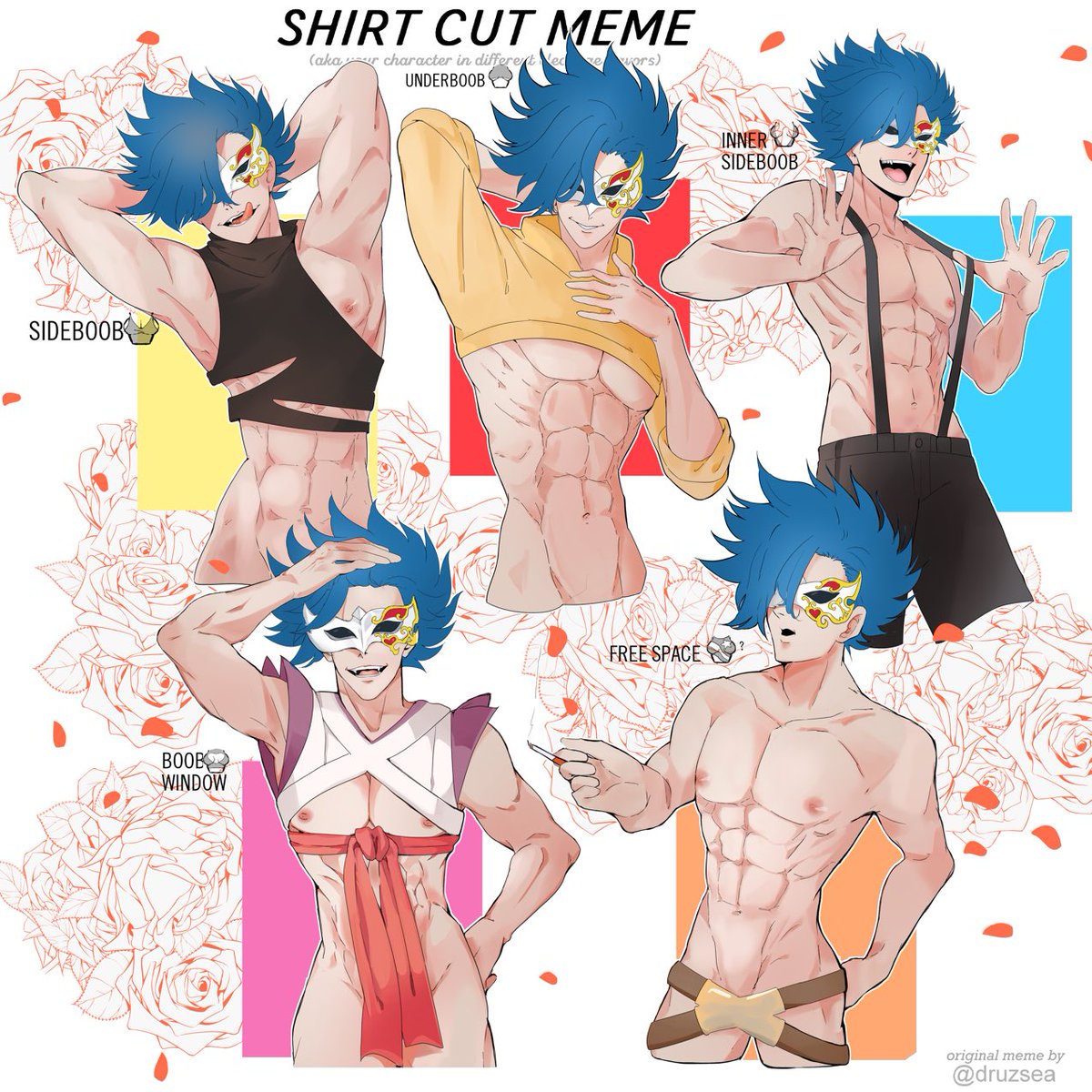 Chinn_chuu's tweet photo. I dunno if it’s already done but Adam modified (Shadow Reki Miya cherry &amp; Joe) costumes to participate in this meme 😌🌹 https://t.co/HRmWWZiBmm