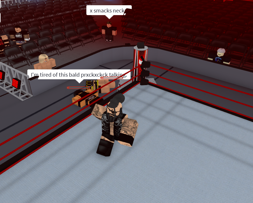 ROBLOXWWE_'s tweet photo. OH MY! ALL HELL HAS BROKEN LOOSE AS @ChrongicXTR LAYS OUT #Desaro FOLLOWED BY @walshhUK KICKING THE HEAD OFF THE MODERN DAY MAHARAJHA!! Will Walister Black earn his way into the WWE Championship match? Or Will it be Chrongis Mahal or maybe even Desaro? #RAWLiveCoverage https://t.co/k9Zk7iRIsL