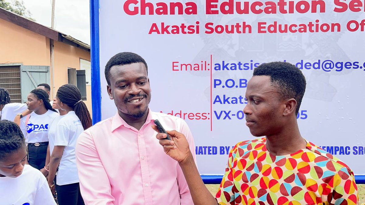 EmpacGh's tweet photo. #EMPAC Manager Mr Gideon Dagadu talking to the media after donating a signpost to Akatsi South Education Office. https://t.co/vbzOUxSFFO