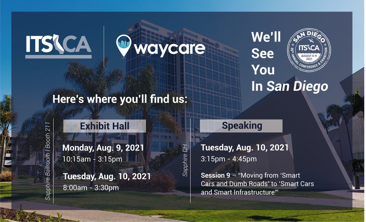 WaycareTech's tweet image. ITS California is just two weeks away and we&apos;ll be speaking, exhibiting, and networking. Come and find us there or direct message Waycare to request a meeting with our team. #itsca2021 
hubs.li/H0T6jyT0