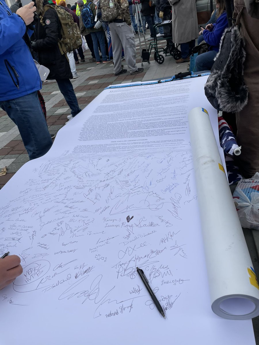 DianthaSol's tweet photo. A thread to try to match up PB signers of the infamous #SeditionDeclaration caught on film with their signatures! Can assist w/IDs. The owner of the document is on right in this #Rufio/#RemyPB pic. East side of Capitol before noon 1/6.
Transcription:
https://t.co/kPSYKQLkey
1/ https://t.co/vSaqY30IU8