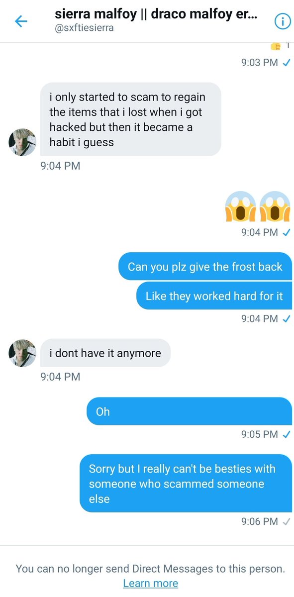 flashhud's tweet photo. Was able to confirm that my friend (not any more) @sxftiesierra is a scammer, who scammed others. I am really upset of his excuse of "getting hacked", like "two wrongs don't make a right". Just because you got scammed, doesn't mean you can scam others. https://t.co/vIW5h2SWIX