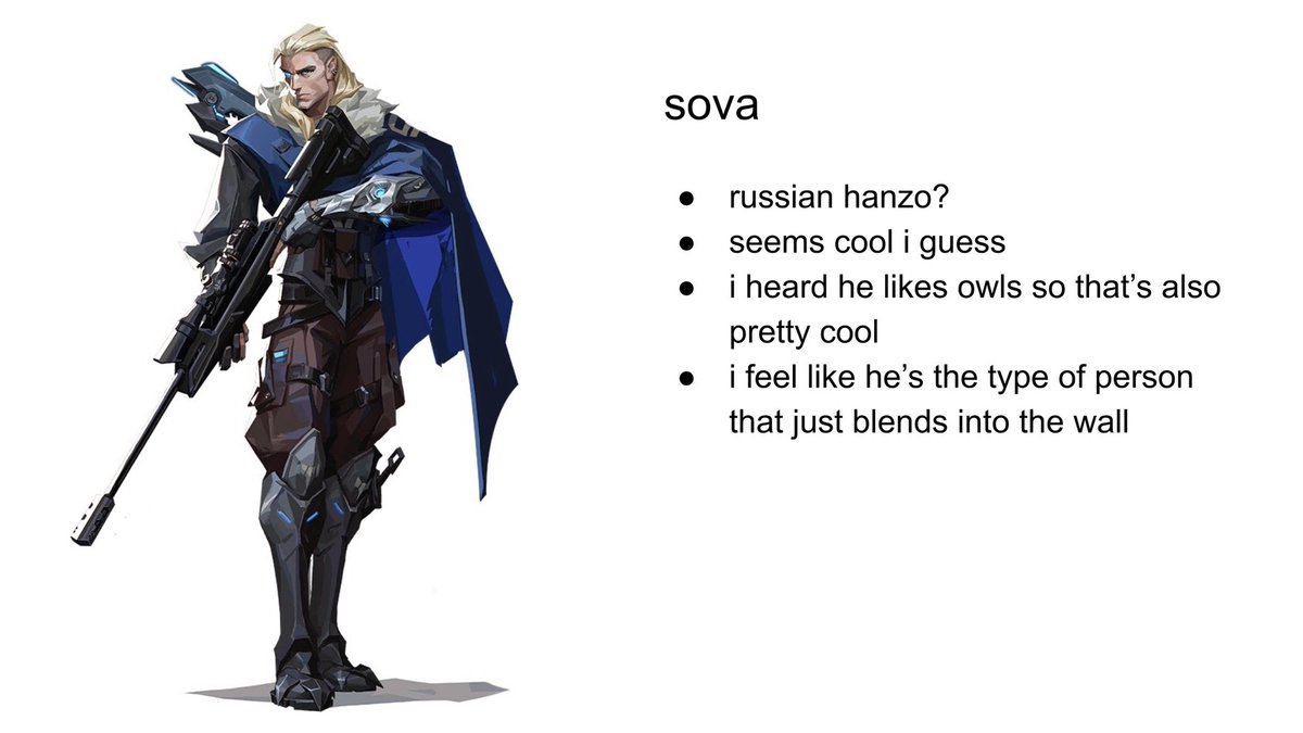 solaryata's tweet photo. a ppt presentation of my initial thoughts on valorant agents as someone who does not play valorant and literally only knows about yoru [1/4] #VALORANT https://t.co/uunmJPODOE