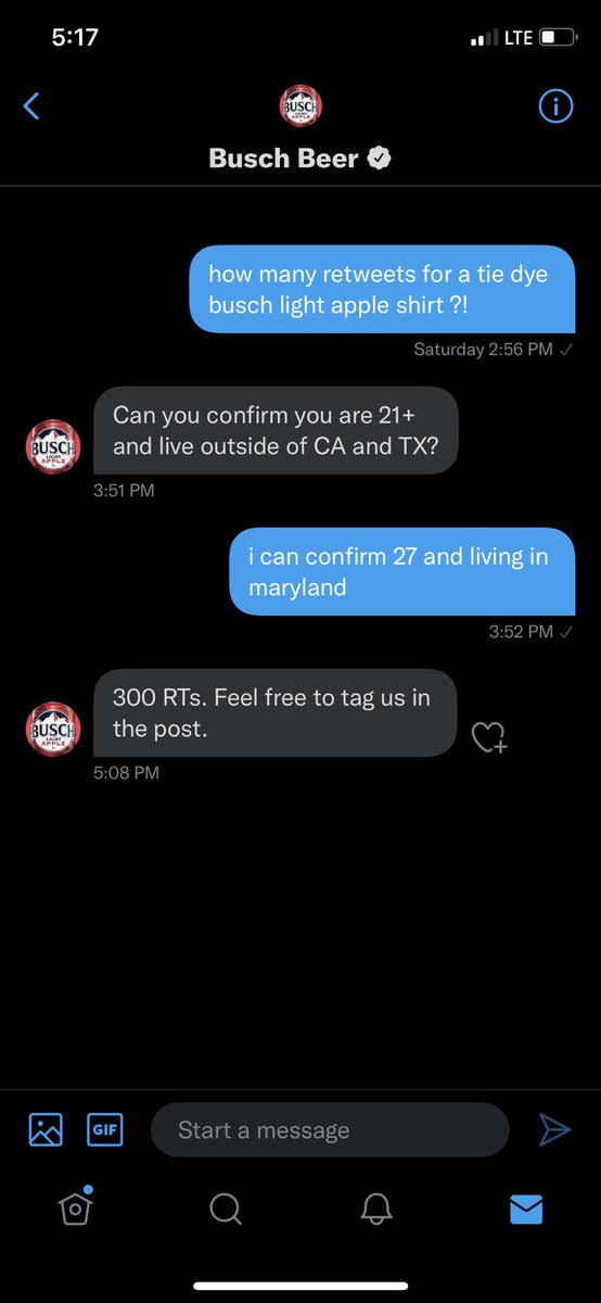 rebekahmcshane's tweet photo. 300 retweets and @BuschBeer will give me a tie dye busch apple shirt 🙃 im really stretching here people come on and help a girl out https://t.co/l5KyC9Jemu