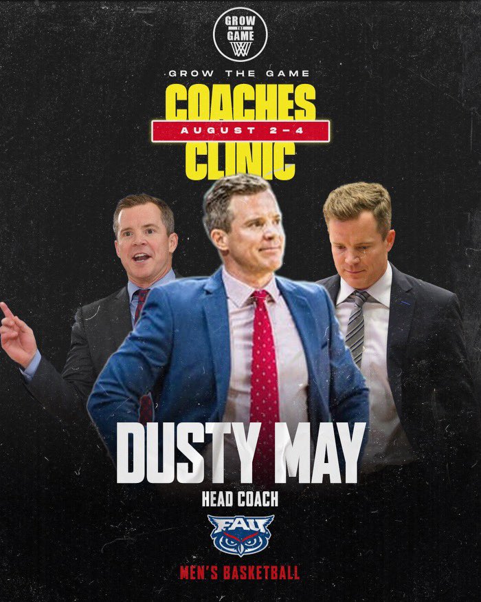 GTGhoops's tweet photo. CONFIRMED! FAU Head Coach Dusty May, (@CoachDustyMay), will be speaking at the 1st GTG Virtual Coaches Clinic! Coach will be speaking on August 2nd at 8:00pm EST. 

Sign up below ⬇️ 
https://t.co/9hXMMzo0Mv

#GrowTheGame 🏀 https://t.co/5OlXyyuBp4