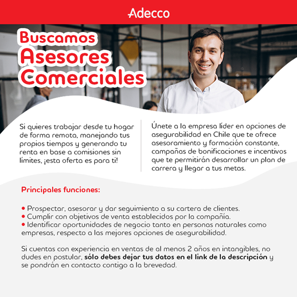 danielaaperezm's tweet photo. #OFERTA #LABORAL
#asesorcomercial #segurosdevida #segurosgenerales #ventas #intangibles #comisiones #agentedeseguros #inversiones https://t.co/FqkMC8bqFf