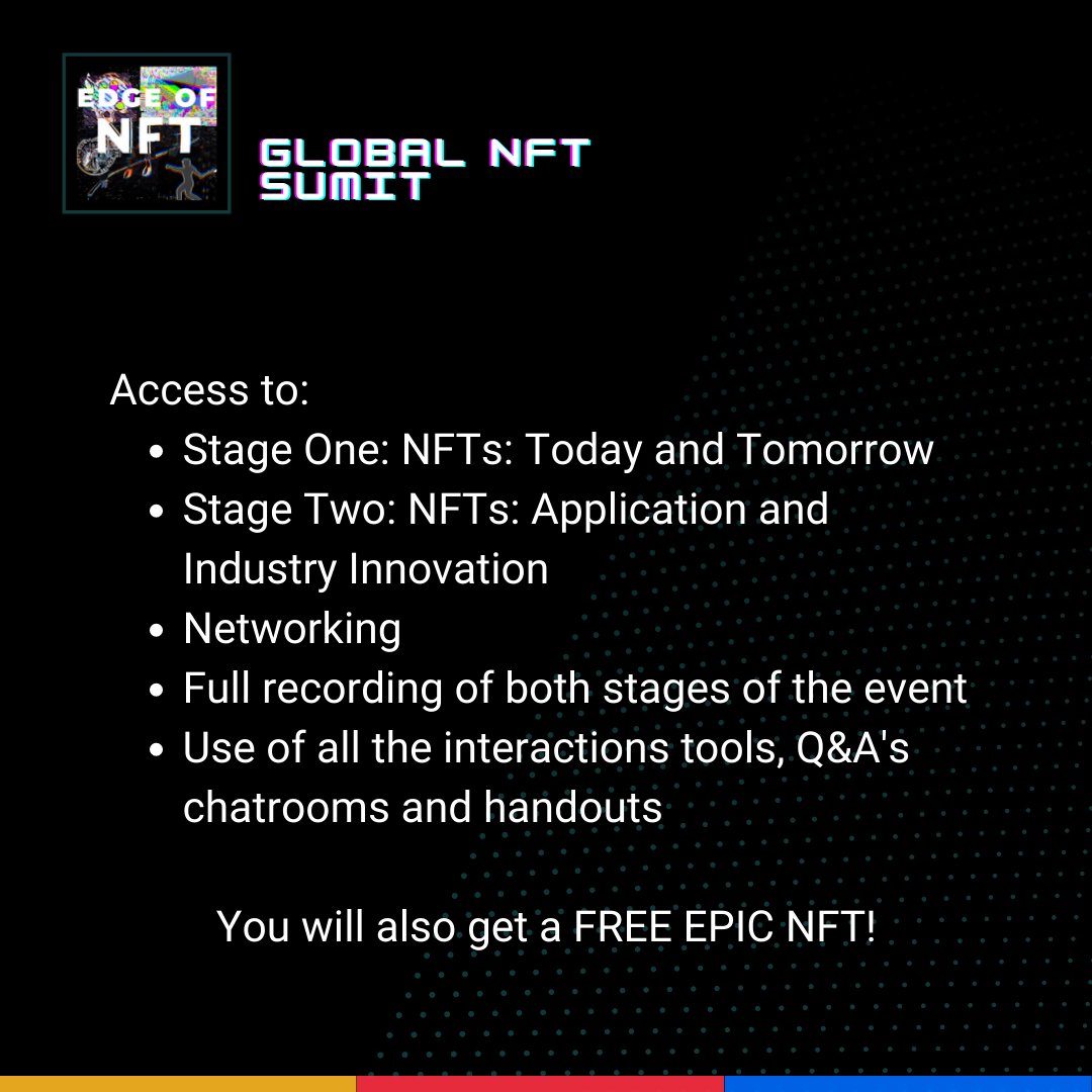 TheEdgeofShow's tweet image. 🎁 Global NFT Summit Ticket Giveaway 🎁

Edge of NFT is giving away 5 Full Access Ticket + 
Epic NFT to the #hottest event of the year. 

Get ahead of your competition with this one-stop event for all future #NFT innovations.

Join the #giveaway here: tinyurl.com/EONGiveaway