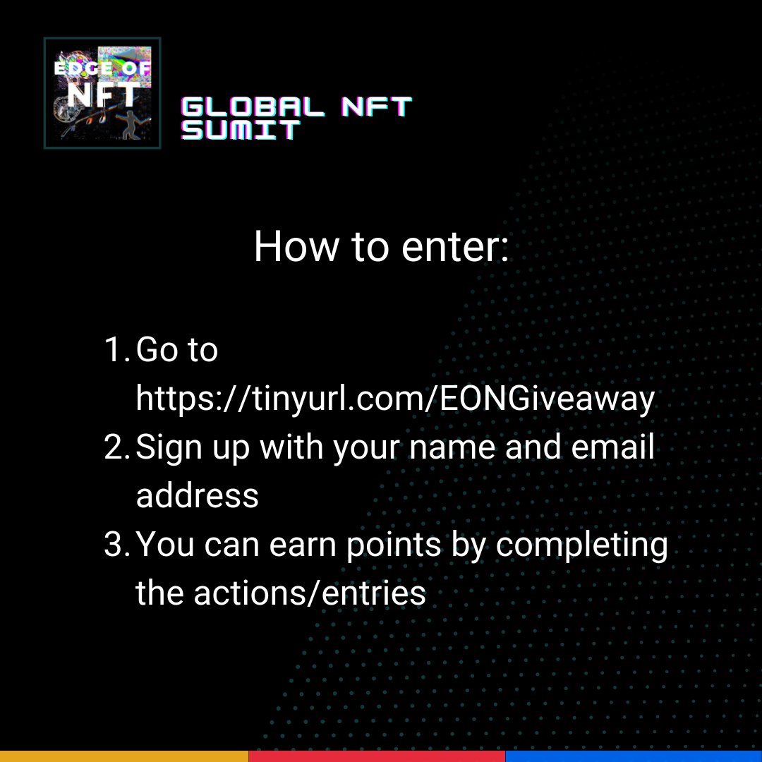 TheEdgeofShow's tweet image. 🎁 Global NFT Summit Ticket Giveaway 🎁

Edge of NFT is giving away 5 Full Access Ticket + 
Epic NFT to the #hottest event of the year. 

Get ahead of your competition with this one-stop event for all future #NFT innovations.

Join the #giveaway here: tinyurl.com/EONGiveaway