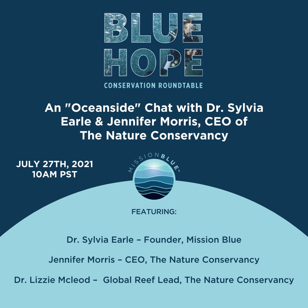 SylviaEarle's tweet photo. Tomorrow, please join me and Jennifer Morris, CEO of The Nature Conservancy for a discussion about leadership in conservation and protecting the blue heart of the planet. 
https://t.co/kSyhZTvpQs https://t.co/cN0tfhfODe