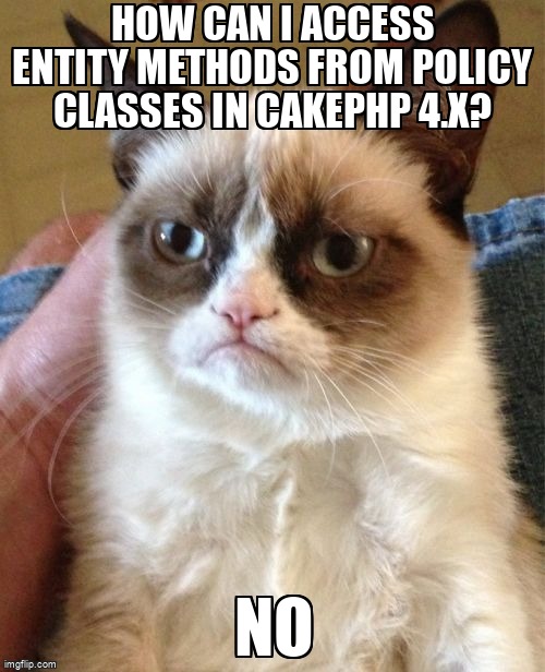 overflow_meme's tweet image. How can I access Entity methods from Policy classes in CakePHP 4.x? stackoverflow.com/questions/6853… #php #authorization #cakephp4x