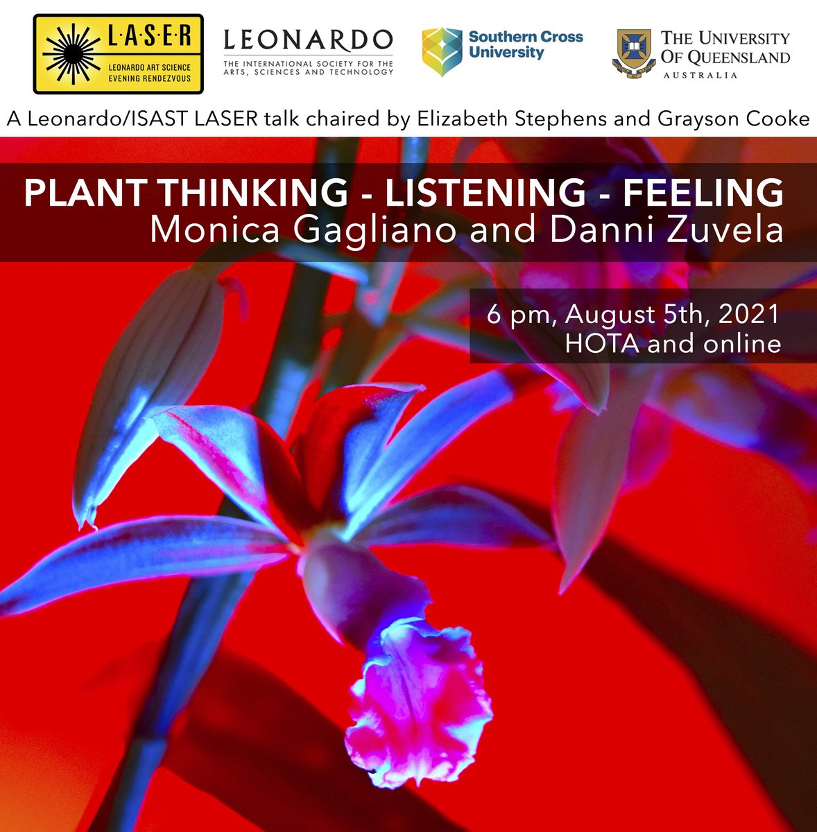Southern Cross University (@scu_australia) on Twitter photo Hear from #SouthernCrossUniversity evolutionary ecology researcher @Monica_Gagliano at the upcoming <a href="/LeonardoISAST/">Leonardo/ISAST</a> Laser Talk. Join us online or at @hotagc on Thu 5 Aug, 6pm. hota.com.au/events/laser-s… Hear from #SouthernCrossUniversity evolutionary ecology researcher @Monica_Gagliano at the upcoming <a href="/LeonardoISAST/">Leonardo/ISAST</a> Laser Talk. Join us online or at @hotagc on Thu 5 Aug, 6pm. hota.com.au/events/laser-s…