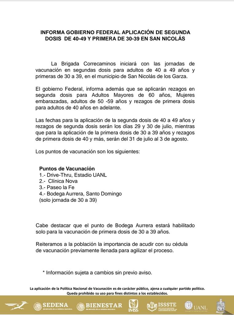 JudithMedrano's tweet photo. Iniciará la vacunación en el municipio de San Nicolás 
Días, horarios y grupos de edad aquí 

@MtyFollowMx @AsiEsMonterrey https://t.co/K8qmACdwIF
