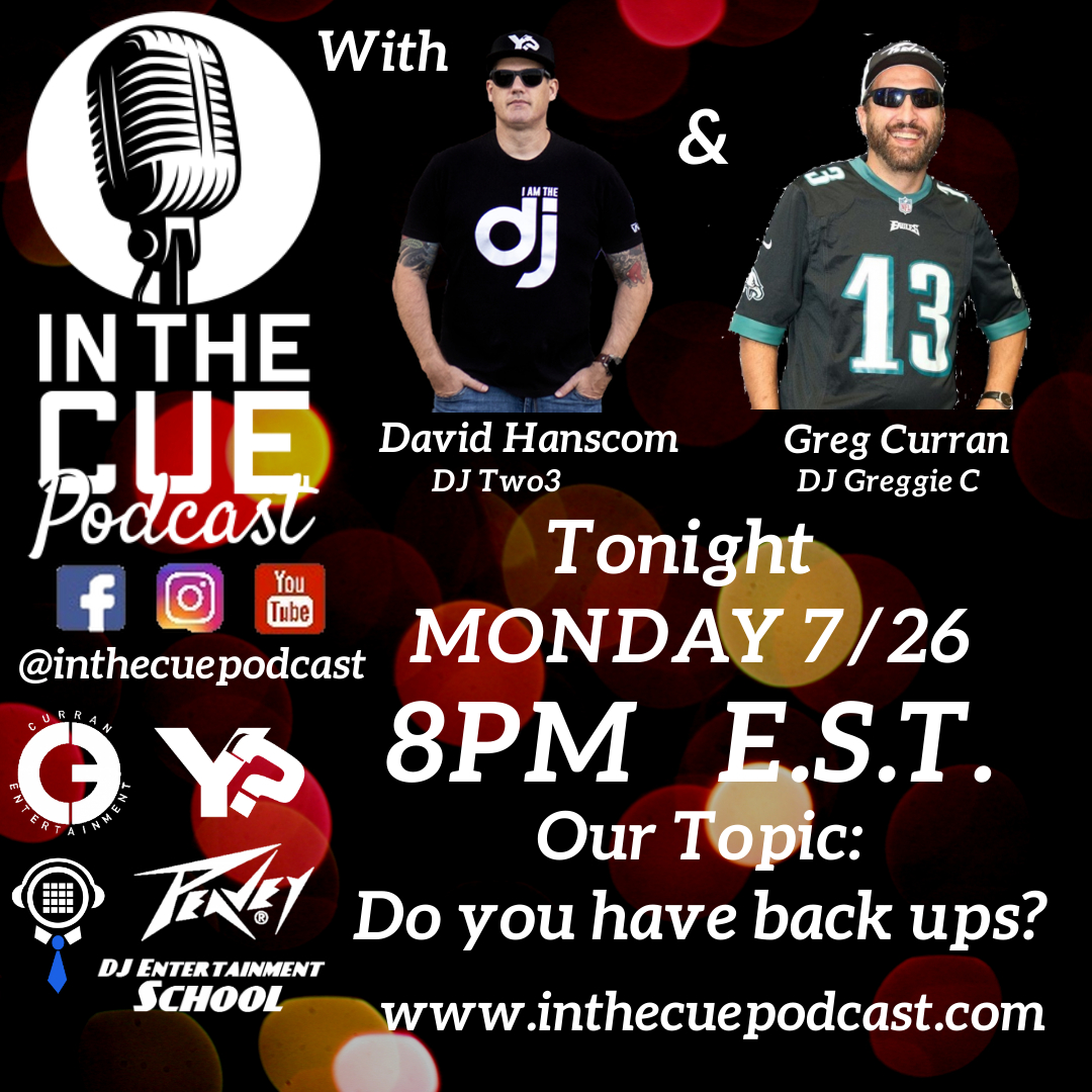 djentschool's tweet photo. PODCAST ALERT! Join Greg and David tonight on In the Cue podcast https://t.co/ZotI8IAonv where they discuss "Backup Plans" Everyone needs backup equipment or people to call. #djentertainmentschool #inthecuepodcast #inthecue #peaveydj #senatedjs #senatedjsblue #djgreggiec https://t.co/UH4HtRFTH3