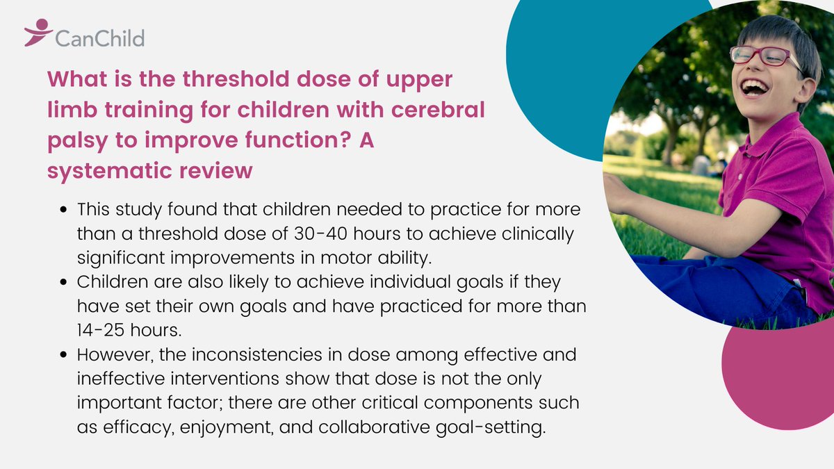 canchildcentre's tweet photo. What is the threshold dose of upper limb training for children with cerebral palsy to improve function? A systematic review. Authors: Jackman M, Lannin N, Galea C, Sakzewski L, Miller L, Novak I. Aust Occup Ther J. 2020 Jun;67(3):269-280. doi: https://t.co/5O888Ph2io https://t.co/Fb4YheYv1P