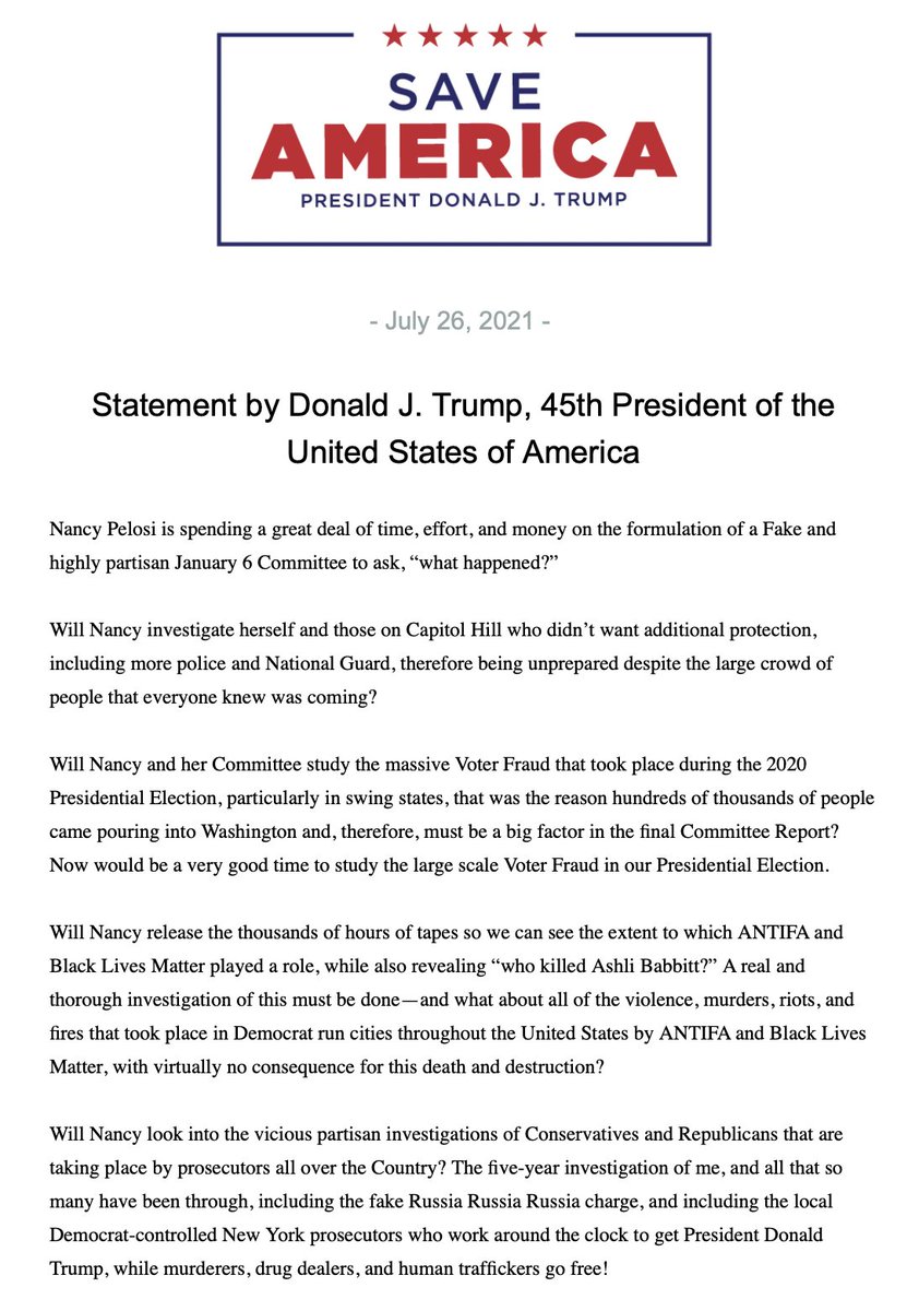 NEW!

President Donald J. Trump gives Nancy Pelosi some suggestions for what to look into on Jan. 6, starting with, investigating herself!