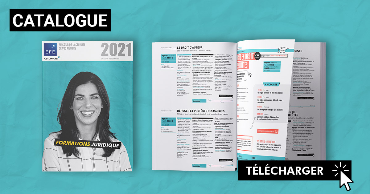 Nouvelles réformes, nouvelles réglementations, nouvelles pratiques ↪️↪️  faites le point sur l’actualité et anticipez les prochaines évolutions du droit.
EFE répond à votre besoin de formation avec l’offre la plus complète du marché ↪️↪️ landings.abilways.com/formations-jur…