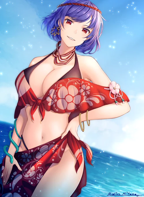 「神様だって、水着くらい嗜むよ。」
5年ぶりに、水着っぽいのが描けた。 