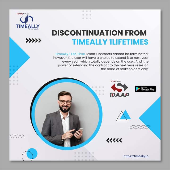 EraSwapTech's tweet photo. #TimeAlly1LifeTime Smart Contracts connot be terminated; however, the user will have a choice to extend it do next year every year, which totaily depends on the user. And, the power of extending the contracts to the next year relies on the hand of stakeholders only.

#TimeAlly https://t.co/UN6mzwsIoH