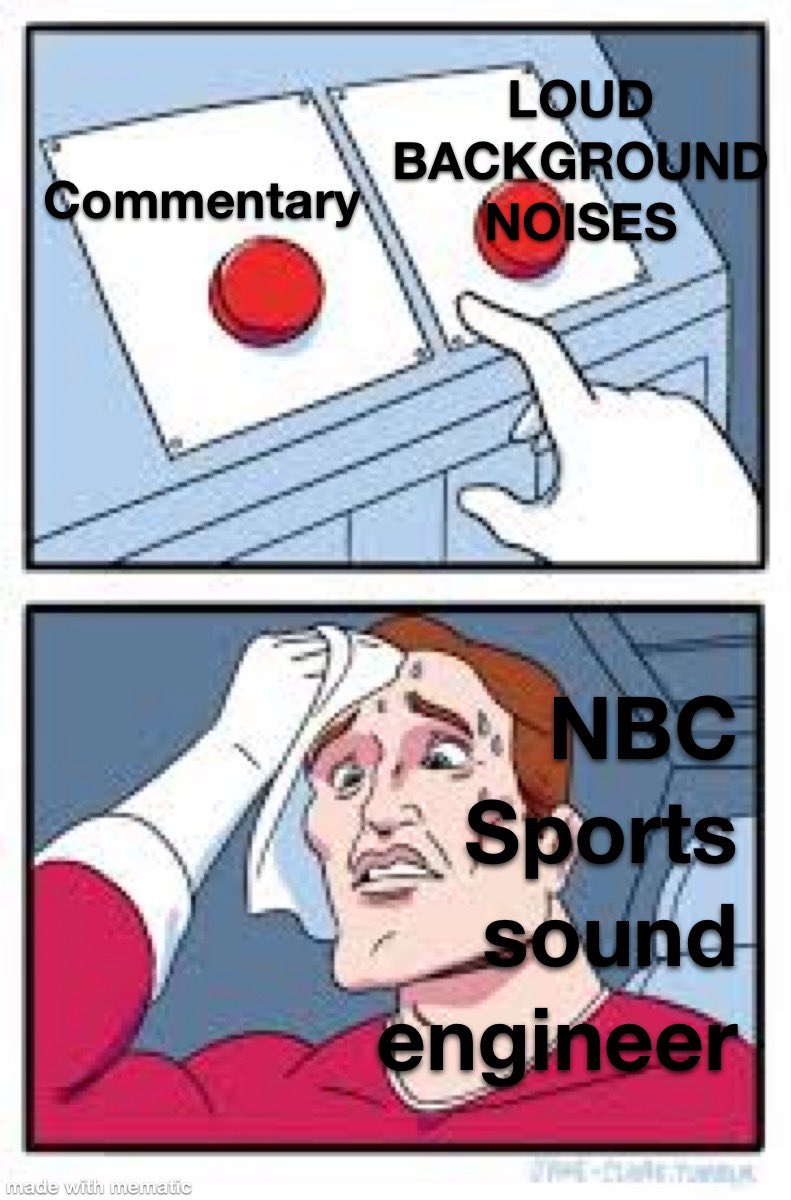 peterjburgess's tweet photo. @NBCSports @NBCOlympics 
Sound engineer: “But sir, nobody can hear the commentar…”
Producer: “I SAID MORE HELICOPTER!”
#Olympics #TokyoOlympics #nbc #NBCOlympics #nbcsports #coverage #backgroundnoise https://t.co/2PN6d2y4f0