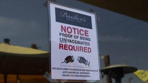 This restaurant down the street from me in Huntington Beach is asking that diners show proof they have **not** been vaccinated. Partisan politics has broken so many brains. Get me off this ride.