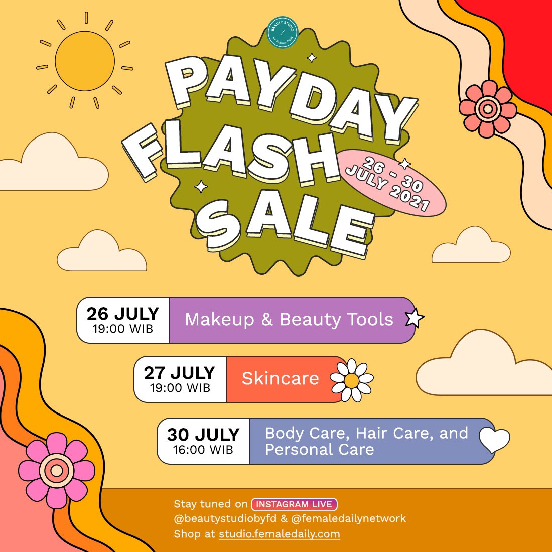 femaledaily's tweet photo. DAY 2! Hari ini akan ada Beauty Studio PAYDAY FLASH SALE dengan diskon dimulai dari 50% untuk produk skincare! FD Babe @sloppypoppy dan @dorihusodo akan LIVE di Instagram @beautystudiobyfd dan @femaledailynetwork jam 19:00! Jangan lupa set reminder untuk belanja ya, see you! ❤️ https://t.co/TcorygTJo4