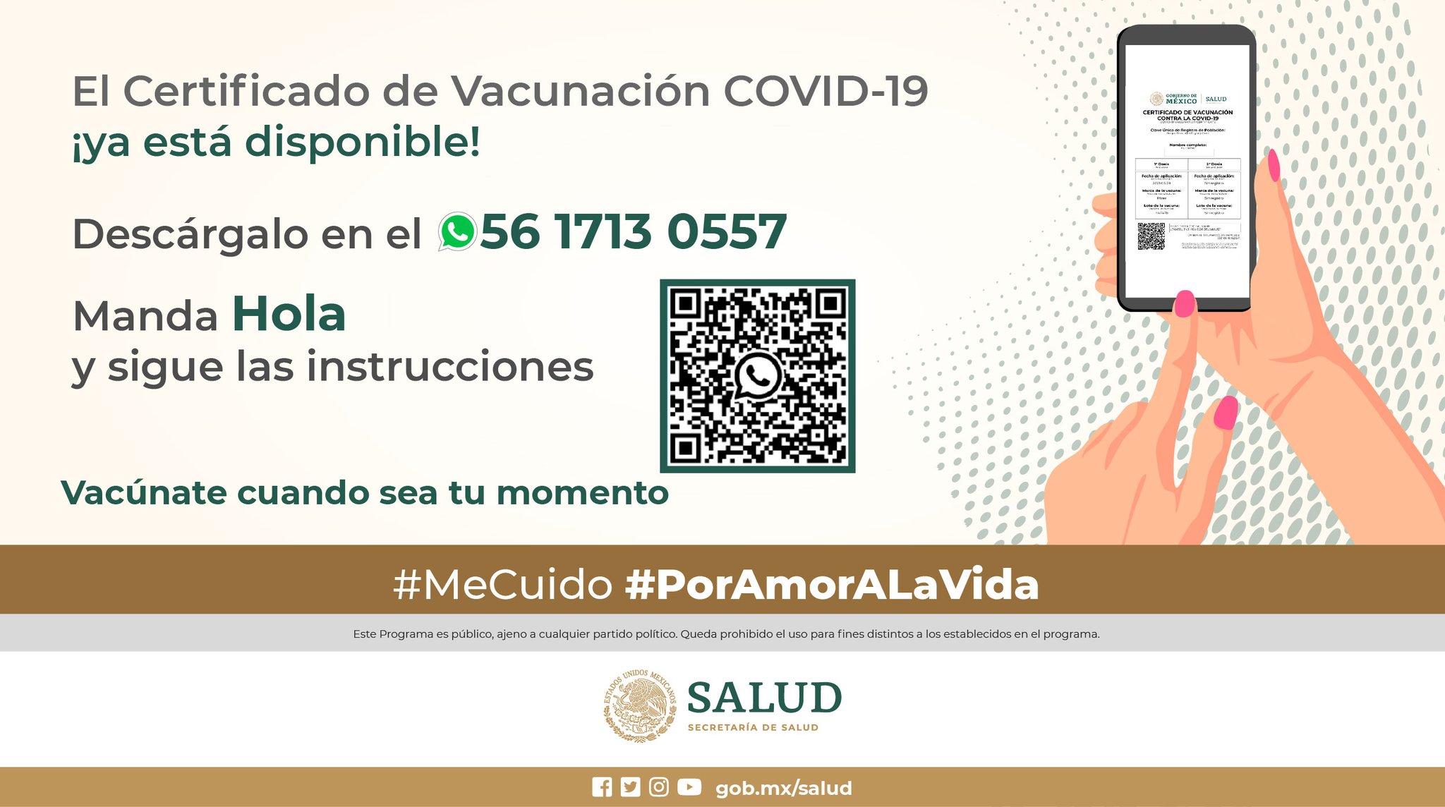 Salud Mexico On Twitter Ya Puedes Descargar El Certificado De Vacunacion Covid 19 Escribe Hola Al Whatsapp 56 1713 0557 Y Sigue Las Instrucciones Vacunate Cuando Sea Tu Momento Y Manten Las