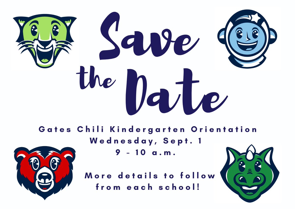 PaulRoadSchool's tweet photo. Save the Date - Kindergarten Orientation will be Wednesday, September 1st from 9-10 a.m.  We look forward to meeting our new Paul Road Panthers!  More details to follow … #GCcares https://t.co/aGOk29tjXm