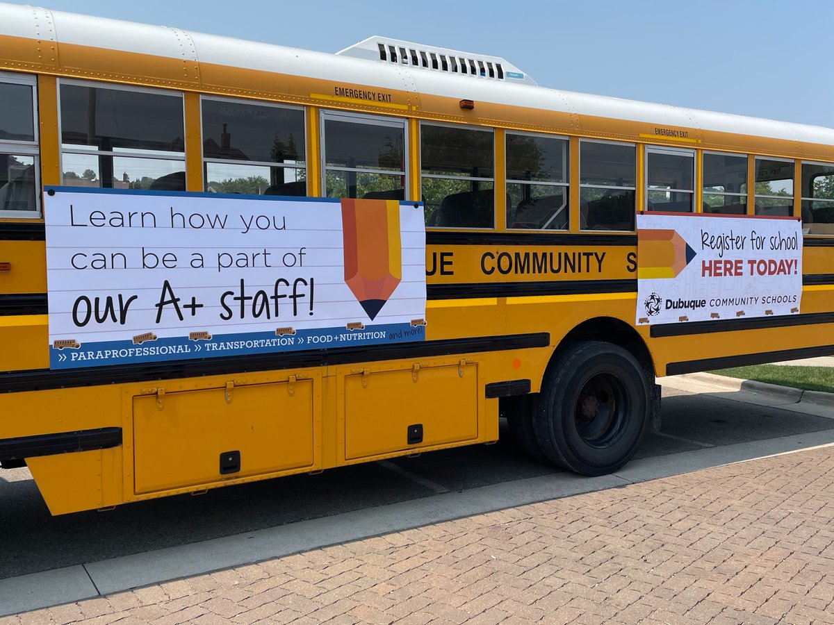 dbqschools's tweet photo. Don't miss our Mobile Registration and Employment Fair school bus TODAY from 11 a.m.-6 p.m. at the @DBQFAIR! Admission to the fair is FREE today and we'll have registration support, on-the-spot interviews, yard games, and freeze pops! https://t.co/t7Ra5TrOwJ
