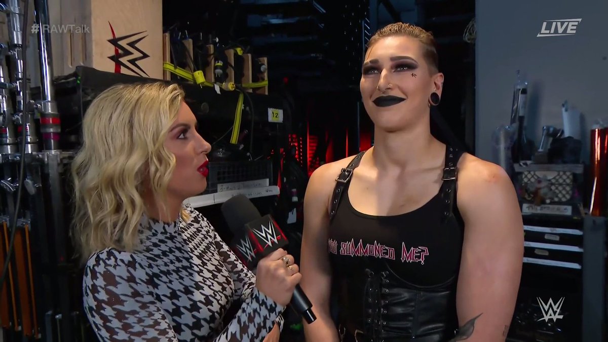 ClubWWE's tweet photo. She's going to #SummerSlam, but first, @RheaRipley_WWE is here on #RAWTalk!

@peacockTV
#WWERaw https://t.co/I6k8i7tvd6