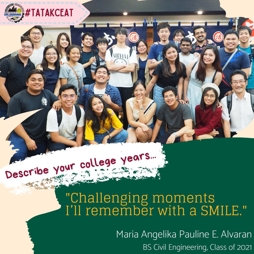 UPLBCEAT1983's tweet photo. Recount memories with your CEAT family!
CONGRATULATIONS!
#BSCivilEngineering
#TatakCEAT
#OneCEAT
#UPLBSablay2021 https://t.co/eIkSLWlEqk