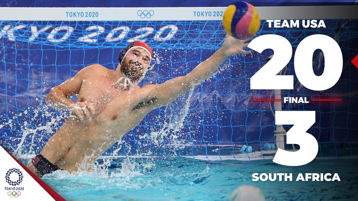 USA Water Polo (@usawp) on Twitter photo Alex Wolf recorded 13 saves, <a href="/ben_hallock/">Benjamin Hallock</a> added four goals and Team USA defeated South Africa 20-3 to move to 2-0 in Group A. Ben Stevenson and <a href="/johnnyxhooper/">Johnny Hooper</a> scored three goals in the win.
RECAP: usawaterpolo.org/news/2021/7/26โฆ
#waterpolo #Olympics Alex Wolf recorded 13 saves, <a href="/ben_hallock/">Benjamin Hallock</a> added four goals and Team USA defeated South Africa 20-3 to move to 2-0 in Group A. Ben Stevenson and <a href="/johnnyxhooper/">Johnny Hooper</a> scored three goals in the win.
RECAP: usawaterpolo.org/news/2021/7/26โฆ
#waterpolo #Olympics