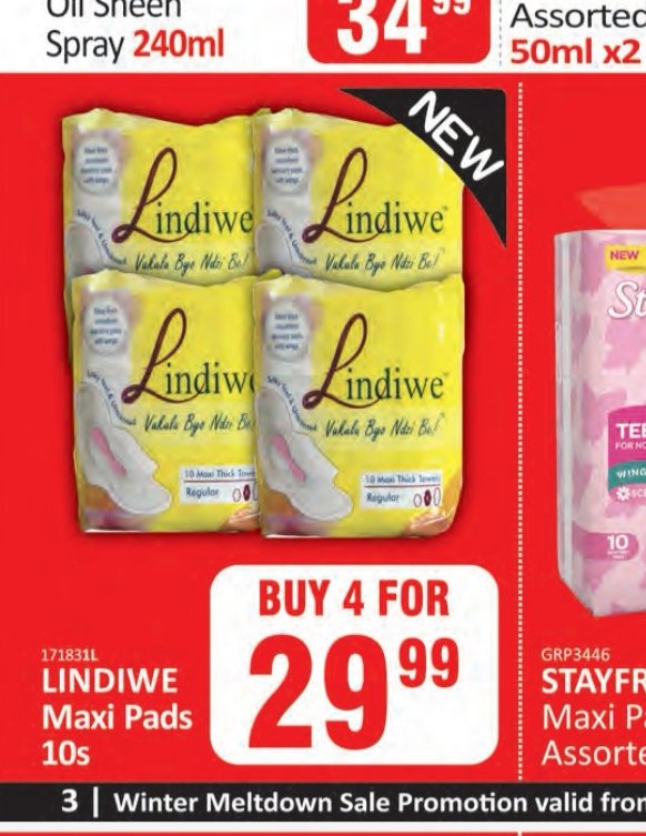 LindiwePads's tweet photo. Don't miss this winter special at KIT KAT Cash and Carry 😁

Buy 4 packs of Lindiwe Sanitary Pads for only R29, 99! https://t.co/XYegXuOgsD