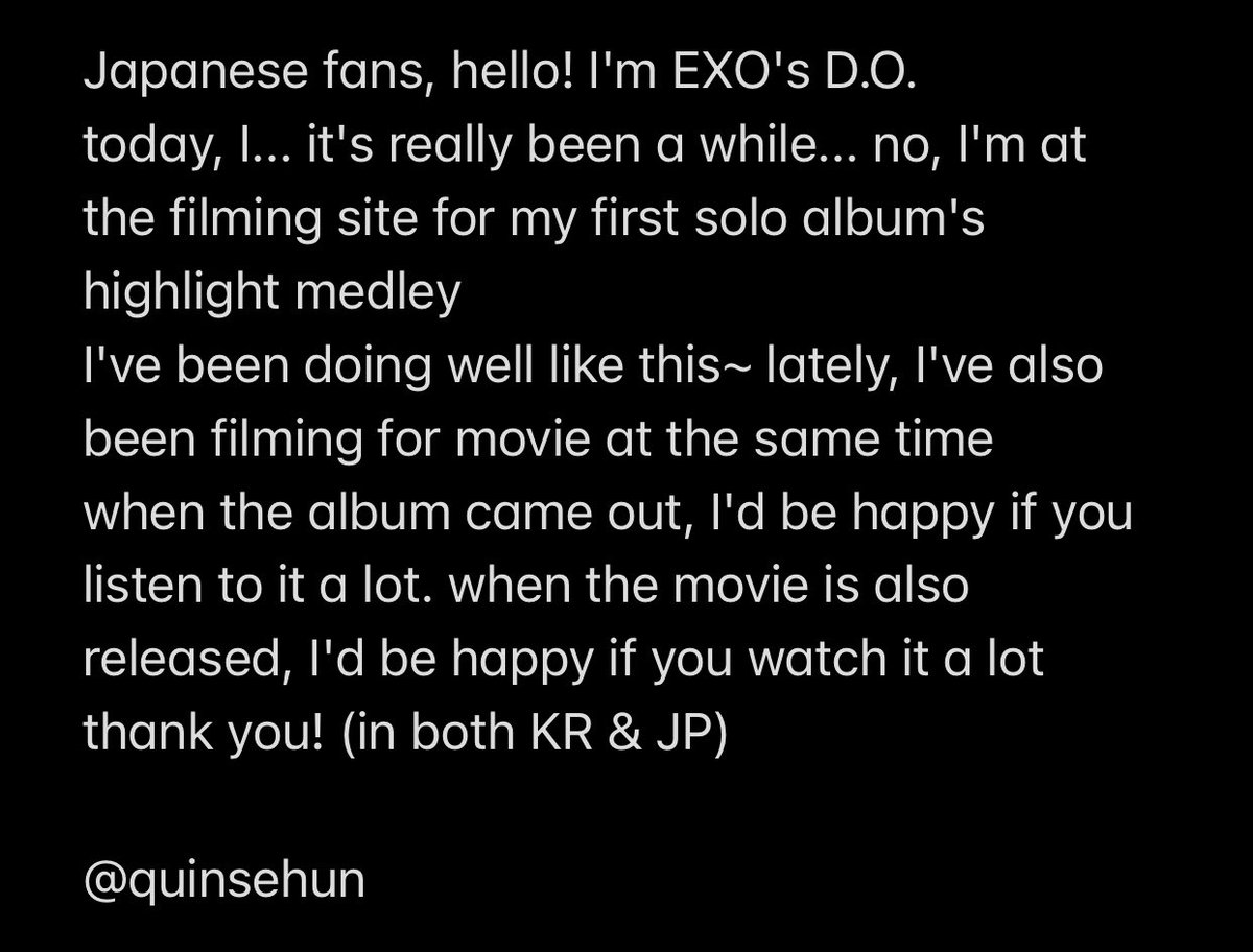 quinsehun's tweet photo. 210727 EXO-L 🇯🇵 FC Update #DO
please do NOT repost without credits 🙏 https://t.co/fTC6j4vNSd