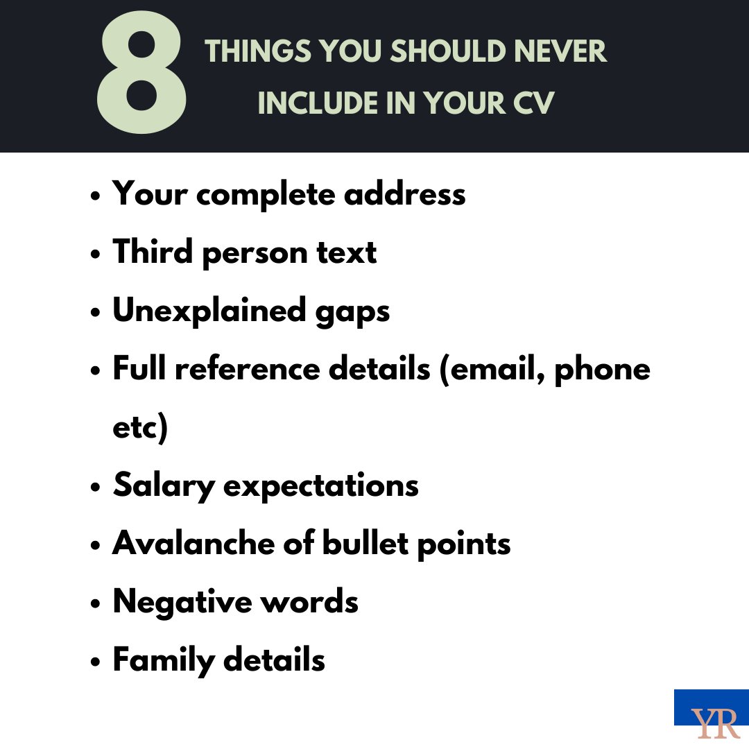 ShrutiGoyalGupt's tweet photo. When it comes to #job applications, your resume/cv should define you to the recruiters. Including unnecessary data does not only clutter your profile but also can get rejected by #recruiters. Be cautious
#yourresume #resumetips #resume #cv #jobseekers #oppurtunity #tips #help https://t.co/yjJRpksdWh