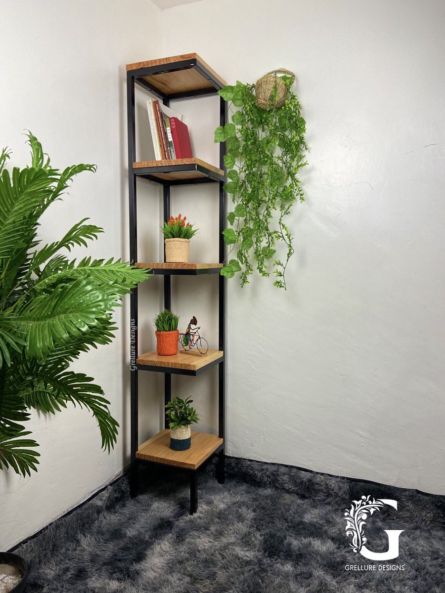 grellure's tweet photo. Serving up style and decor 💯💯
Corner Shelf Dimensions: 
Height: 76’ inches 
Length: 13’ inches 
Width: 13’ inches 
Material: 1’ metal bar &amp; Cypress wood
Price: Ksh 14,500
#grelluredesigns #cornershelves #cypress #style #storagesolutions #furnitureshop https://t.co/ivaYcbCHFt