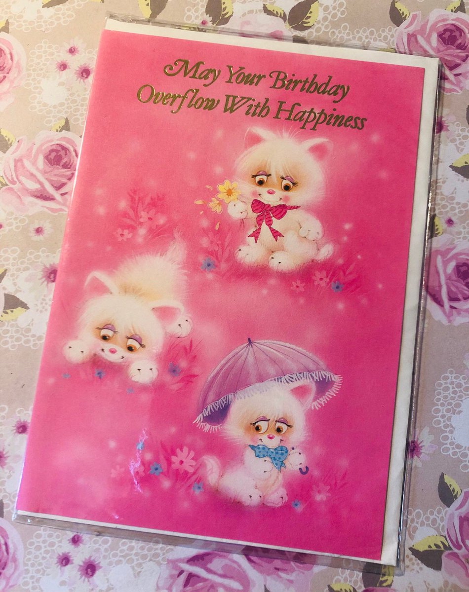 WatsonsVintage's tweet photo. I only have ONE of these ADORABLE Cards left now at just £3.00 in my #etsyshop : RARE Vintage/Retro Circa 1970s 'May Your Birthday Overflow With Happiness' Card #CuteCard #Kitsch #CatDesign #SweetVerse #RetroLovingFriend https://t.co/JE8K234m5c #1970s #Vintage #BlankBirthdayCard https://t.co/28SZZrwgDc
