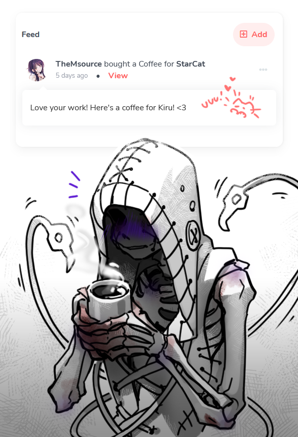 I completely forgot about Ko-fi! Because I couldn't figure it out. But unexpectedly, Kiru was presented with coffee! Omg ... AAAA! Thank you very much!!! This is the first time he receives a gift!😭👉✂️❓
Now he wants to "improve" you with all persistent love!✂️💕 
