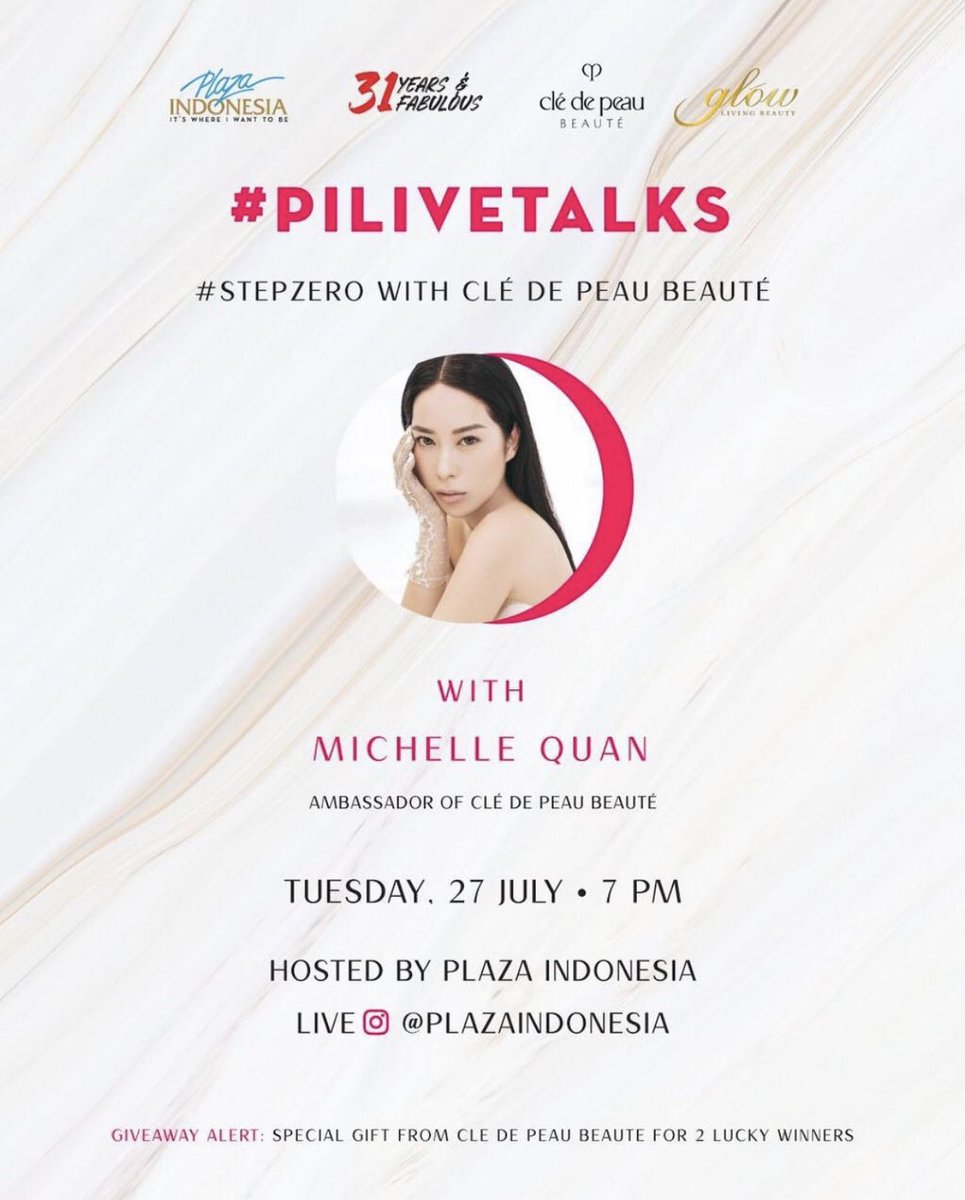 plazaindonesia's tweet photo. Skin improvement starts before the ‘first step’. It starts from #StepZero. Let’s find out more about #StepZero with Clé de Peau Beauté and @ShopAtGlow in our #PILIVETALKS TONIGHT!
LIVE!
GIVEAWAY ALERT! Win special gifts for 2 lucky winners!
#PlazaIndonesia
#YourSecondHome https://t.co/SEx75AbSbN