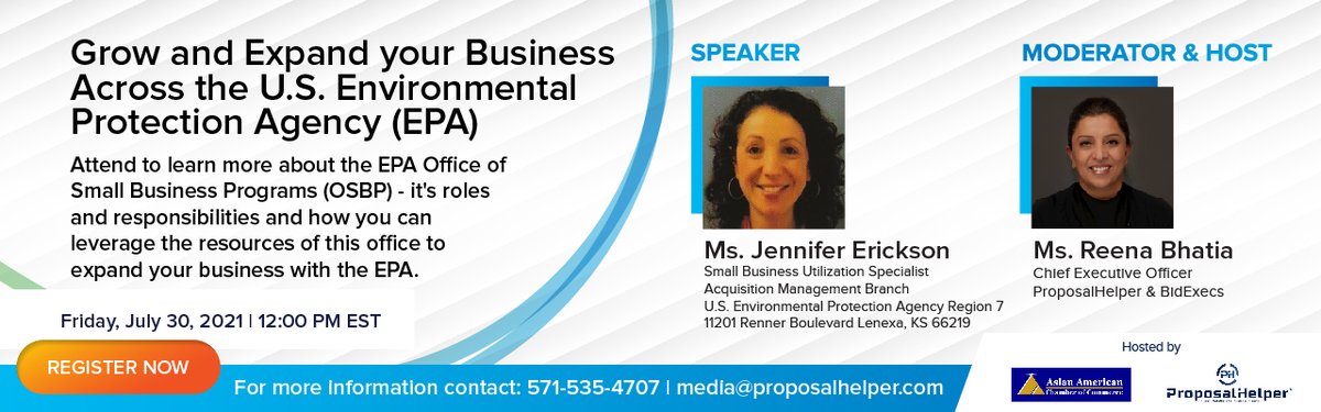 AsianAmCham's tweet image. Register Now bit.ly/3l5Irjr for an informative webinar to learn about the US Environmental Protection Agency (EPA) Office of Small Business Programs (OSBP).

Hosted by #ProposalHelper &amp;amp; @AsianAmCham 
#AACC #AACCEvents #smallbusiness