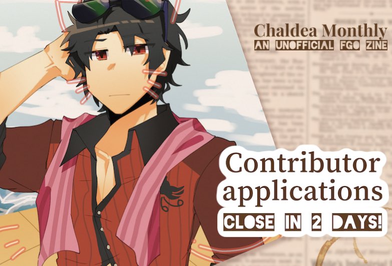Chaldea_Monthly's tweet photo. || LINK: https://t.co/oHppkXMZmz ||
[RT=💛]
-
Contributor applications close in 2 days!
We are currently encouraging artists to apply!
-
All support is appreciated!
#fgo  #fatego #FateGrandOrder #fgofanart #FATEGOUSA #zine #openzine https://t.co/osFaLYTnmC