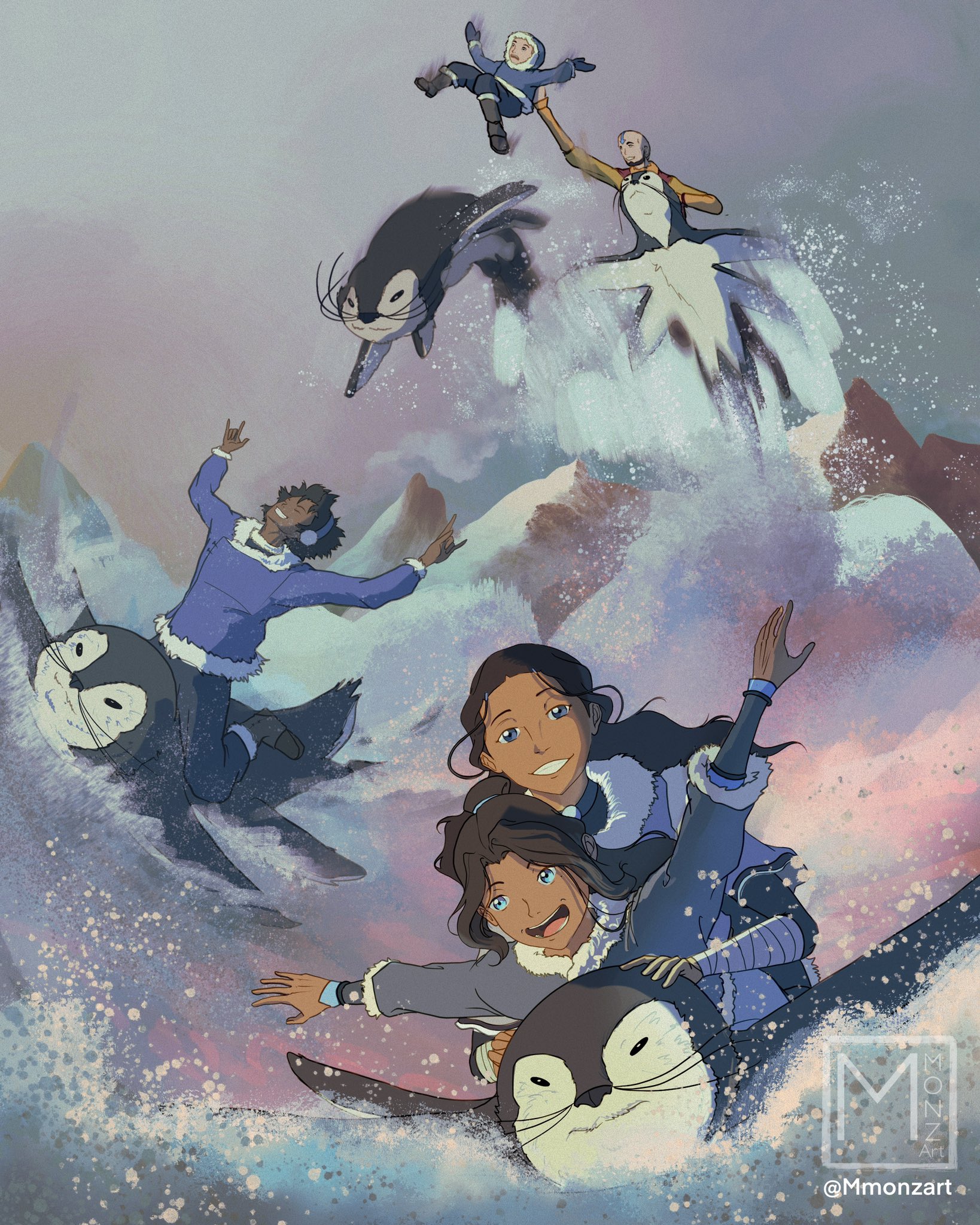 Mmonzart |COMMISSIONS OPEN on Twitter: "Aang and Katara introduce the kids  to penguin-sledding at the South Pole! #avatar #avatarthelastairbender  #atla #aang #zuko #katara #sokka #toph #korra #thelastairbender  #legendofkorra #suki #thelegendofkorra ...