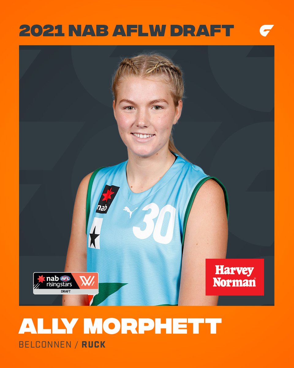 We're finally into the #AFLWDraft...

With our first pick, we've selected GIANTS Academy product Ally Morphett from Wagga Wagga.

She's an exciting ruck prospect and we can't wait to see her in the orange!

#BigBigSound